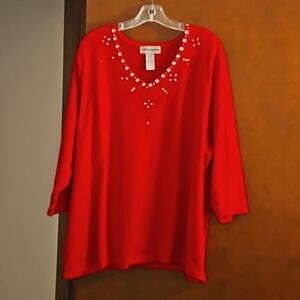 Very cute with sparkle V neck 3/4 sleeve sweater. 26 in. pit to pit. 28 in. Long
